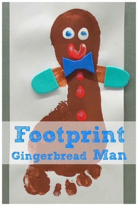 Gingerbread Man Footprint Christmas Craft and Greeting Card Idea - Emma Owl Easy Christmas Craft, Kids Holidays, Parenting Blogs, Christmas Arts, Footprint Craft, Teaching Holidays, Footprint Crafts, 2022 Calendar, Children's Activities