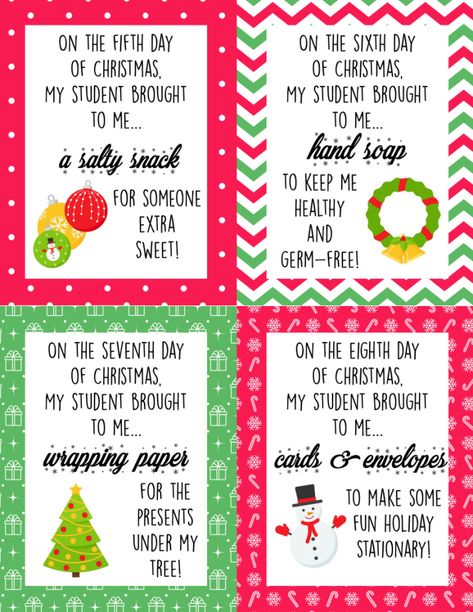 12 Days of Christmas Gifts for Teachers with Printable Gift Cards | Kids Activities Blog 12 Days Of Teacher Christmas Gifts, 12 Days If Christmas For Teachers, 12 Days Of Christmas Gift Ideas For Co Workers, Christmas Teacher Appreciation, 12 Days Of Christmas Gift Ideas For Teachers, 12 Days Of Christmas Gifts For Teachers, 12 Days Of Christmas Teacher Gifts, Teacher Christmas Ideas, 12 Days Of Christmas Tags Printable Free