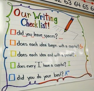 Great first grade writing checklist/anchor chart to remind students what they need in their writing Writing Checklist Anchor Chart, Kindergarten Anchor Charts, Second Grade Writing, English Ideas, Writing Checks, Writing Checklist, 3rd Grade Writing, Writing Station, Primary English