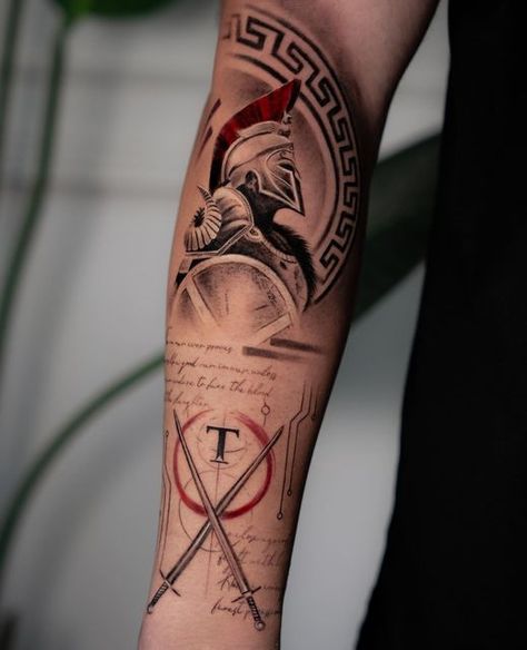 𝚅𝚎𝚛𝚊 on Instagram: "Versace or Sparta? Why not both #tattoo #tattooart #tattooideas #tattooartist #tattoolife #tattooink #tattoogirl #tattooshop #tattoolovers #tattoosketch #tattoostudio #tattooedgirls #tattoos #tattooed #tattooing #tattooist #tattoosofinstagram" Spartan Soldier Tattoo, Spartan Sleeve Tattoo, Greek Warrior Tattoo, Both Tattoo, Battle Tattoo, Roman Tattoos, Versace Tattoo, 300 Tattoo, Ares Tattoo