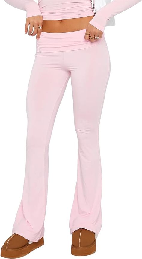 LSFYSZD Women Fold Over Waistband Stretchy Yoga Pants Flared Pants Leggings Bell Bottoms (Light Pink, S) : Amazon.co.uk: Fashion Y2k Joggers, Bell Bottom Yoga Pants, Fold Over Leggings, Bell Bottom Leggings, Flare Yoga Pants, Boot Cut Leggings, Flare Legging, Bell Bottom Pants, Flare Leggings