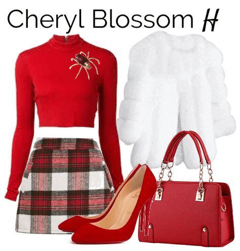 Riverdale Outfits Cheryl, Cherly Riverdale Outfits, Cheryl Blossom Inspired Outfits, Cheryl Blossom Outfits Inspired, Riverdale Inspired Outfits, Riverdale Outfits, Cheryl Blossom Outfits, Polyvore Winter Outfits, Cheryl Blossom Aesthetic