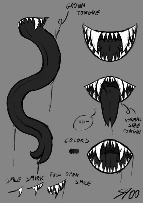 Creature Nose Drawing, Tounge Drawing References, Monster Tounge Out Drawing, Sharp Tongue Drawing, Monster Tongue Reference, Snake Teeth Drawing, Smile With Tongue Out Drawing, Big Teeth Drawing, Forked Tongue Drawing Reference