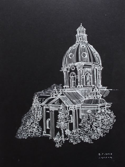 Architecture Drawing On Black Paper, Black Paper Pen Art, White Ink Black Paper, Black Sketchbook Drawing Ideas, White Ink On Black Paper, Black Paper With White Pen, Black Paper White Pen, White Pen Art On Black Paper, White Pen On Black Paper Drawing