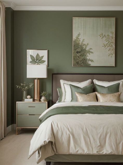 Sage Green Bedroom Walls, Sage Green House, Sage Green Bedroom Ideas, Sage Green Art, Green And White Bedroom, Sage Bedroom, Green Bedroom Walls, Green Bedroom Ideas, Rose Gold Bedroom