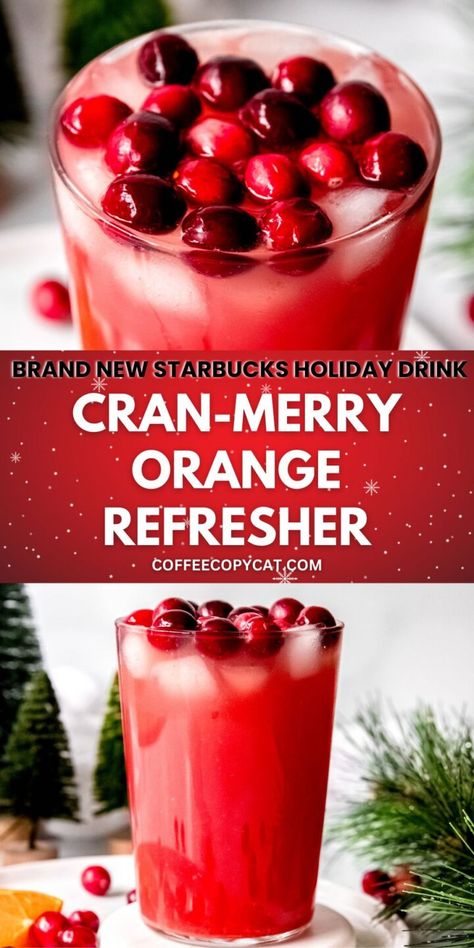 Cran-Merry Orange Refresher (Starbucks Copycat) - coffeecopycat.com Refresher Starbucks, Cranberry Lemonade, Copycat Starbucks Drinks, Starbucks Drink Menu, Pink Drink Recipes, Starbucks Holiday Drinks, Cranberry Drinks, Christmas Drinks Recipes, Diy Starbucks