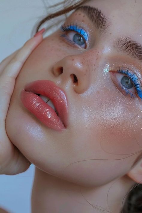 Chic and Vibrant Blue Eyeshadow Makeup Looks Summer Makeup 2024, Wigs Y2k, Blue Eyeshadow Makeup Looks, Blue Eyeshadow Aesthetic, Eyeshadow Makeup Looks, Aesthetic Makeup Looks, Eyeshadow Aesthetic, Turquoise Eyeshadow, Blue Eyeshadow Makeup