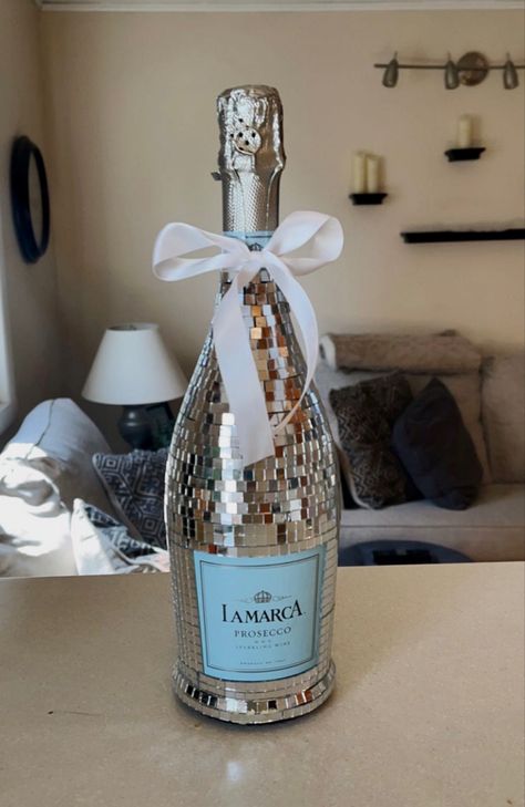 Disco Liquor Bottle, Champagne Bottle 21st Birthday, Disco Ball Gift Ideas, 21st Bday Champagne Bottle, Disco Wine Bottle, Disco Ball Bachelorette Decor, Sparkle Disco Bachelorette, 21 Birthday Bottle Decoration, Prosecco Bottle