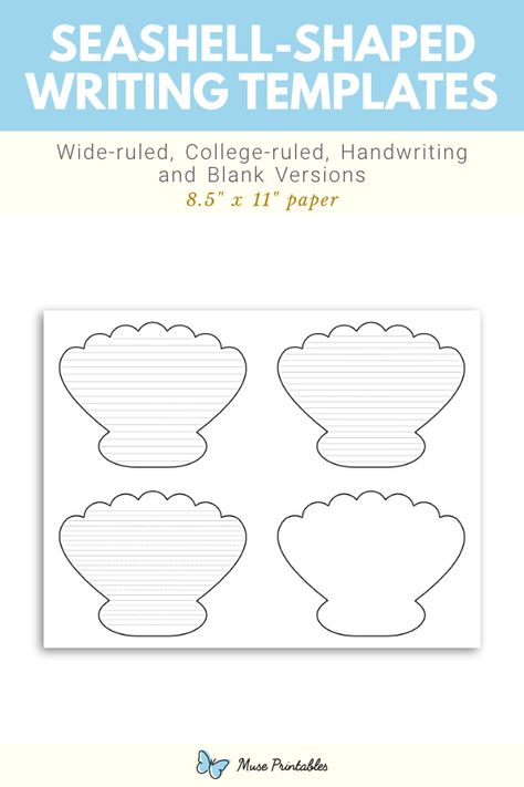 Seashells Template, Preschool Ocean, Ocean Theme Preschool, Writing Outline, Writing Paper Template, Handwriting Lines, Writing Template, Lined Writing Paper, Journal Stuff