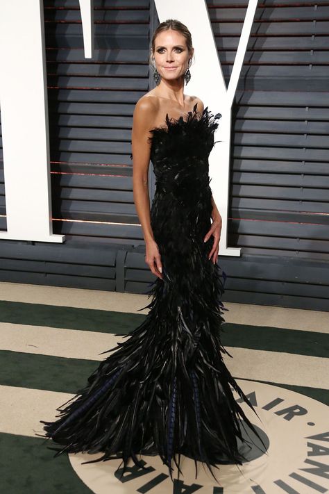 Heidi Klum Heidi Klum And Tom, Black Feather Dress, Feather Gown, Oscars After Party, The Oscars, Dressy Dresses, Elegant Dresses For Women, Feather Dress, After Party