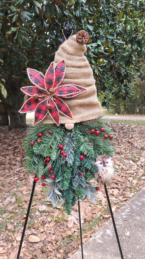 Gnomes Lovers | My holiday door hanger in lieu of a wreath | Facebook Holiday Door Hanger, Gnome Door Hanger, Diy Xmas Ornaments, Winter Planter, Gnome Door, Traditional Wreath, Homemade Wreaths, Delicate Arch, Outdoor Crafts