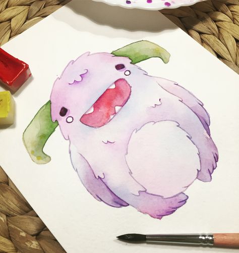 Cute Monster Drawings Simple, Cute Creatures Drawing Monsters, Monster Drawing Cute, Monster Illustration Cute, Cute Monster Drawing, Watercolor Creatures, Cute Monster Art, Monster Watercolor, Cute Monsters Drawings