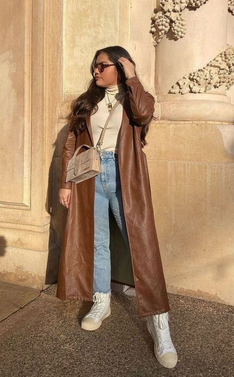 Brown Coat Outfit, Brown Leather Jacket Outfit, Trendy Outfit Ideas, Stylish Winter Outfits, Uni Outfits, Leather Jacket Outfits, Fall Outfit Ideas, Stylish Work Outfits, Trendy Outfit