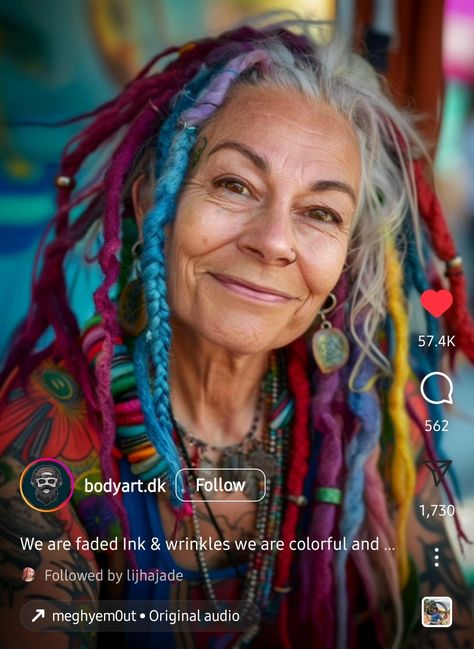 Dreads Undercut, Older Woman Dreadlocks, Advanced Style Boho, Hippie Boho Outfits, Boho Dreads, Partial Dreads, Dread Locks, Beautiful Gray Hair, Silver Foxes