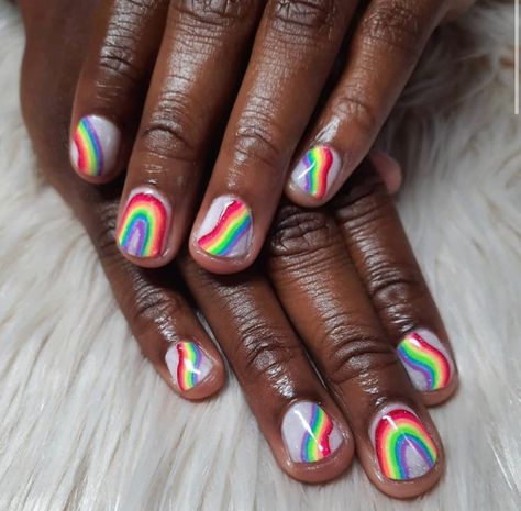 Rainbow Short Nails, Natural Toe Nails, Tie Dye Tips, Pride Nail, Press On Toenails, Pride Nails Designs, Nail Extensions Designs, Nails Designs Short, Pride Nails