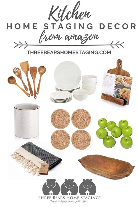 Amazon Farmhouse Kitchen Finds, Amazon Kitchen Decor Ideas, Home Staging Decor, Home Staging Decor Ideas, Staging Kitchen Table, Staged Kitchen To Sell, Staging Decor Ideas, How To Stage A Kitchen, Staging Kitchen To Sell