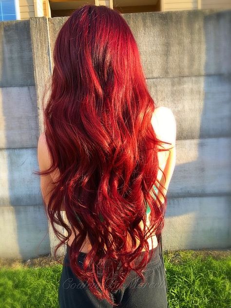 Long Red Hair Dyed, Long Red Hair Extensions, Red Prom Hair, Red Hair With Extensions, Red Mermaid Hair, Long Red Wavy Hair, Red Long Hair, Pelo Color Vino, Blood Red Hair