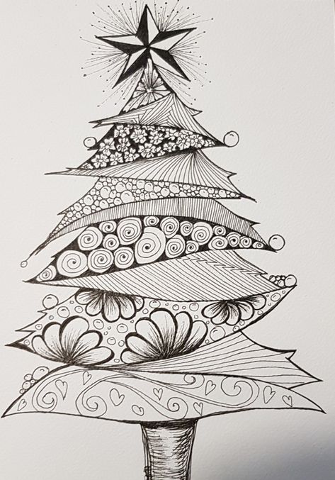 Zentangle Christmas Patterns, Zentangle Christmas Tree, Xmas Zentangle, Zentangle Christmas Cards, Christmas Doodle Art, Christmas Zentangle Patterns, Zentangle Trees, Zentangle Projects, Christmas Zentangle