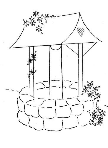 2-928 WB j | love to sew | Flickr Water Well Drawing, Wishing Well Drawing, Wishing Well Art, Well Drawing, Wishing Wells, Embroidery Stitches Tutorial, Embroidery Transfers, Hand Work Embroidery, Embroidery Patterns Vintage