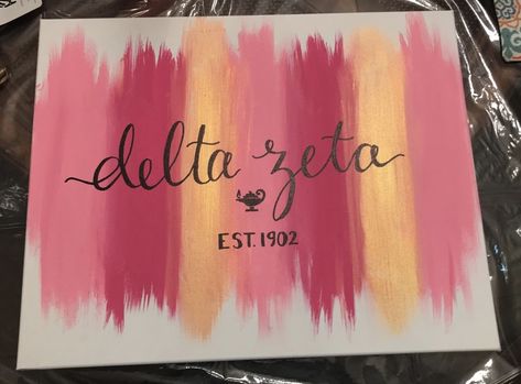 Delta Zeta Canvas  pink pink and gold ✨ Delta Zeta Canvas Painting, Tri Delta Canvas Painting, Delta Zeta Painting, Zta Paintings, Zeta Painting, Delta Zeta Canvas, Zeta Canvas, Theta Canvas, Delta Zeta Crafts