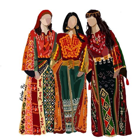 Traditional Jordanian Dress, Arabic Culture Art, Jordanian Art, Jordan Culture, Jordanian Clothing, Jordanian Culture, Jordanian Dress, Bride Fashion Illustration, Arabic Culture