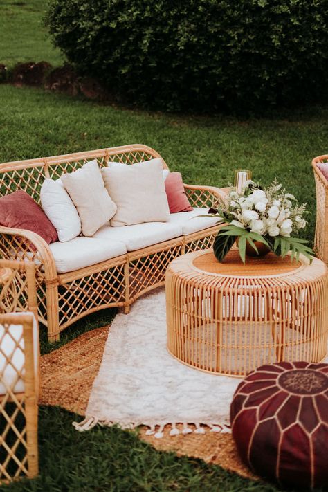 Boho Wedding Furniture Lounge Areas, Boho Cocktail Table Decor, Boho Wedding Lounge Area, Boho Cocktail Hour, Cocktail Hour Seating, Rattan Wedding, Cocktail Furniture, Wedding Canapes, Cocktail Table Decor