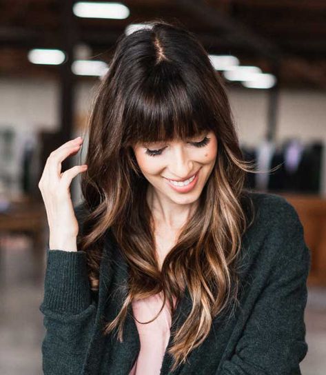 Dark Brown Hair Balayage With Bangs, Bangs Highlights Balayage, Reverse Balayage With Bangs, Bangs And Balayage Brunettes, Face Frame Highlights Dark Hair Bangs, Dark Hair With Light Front Face Framing Bangs, Brown Balayage With Bangs, Dark Brown With Bangs, Light Brown Bangs With Dark Hair