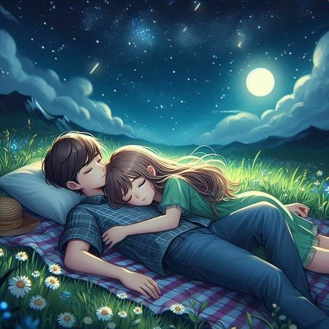 Good Night Couple, Animation Pics, Couples Pic, Animation Wallpaper, Blue Flower Wallpaper, Cartoon Love Photo, Love Animation Wallpaper, Photo To Cartoon, Beautiful Love Pictures