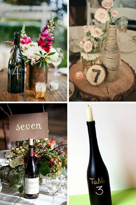 16 Wine Bottles Centerpieces Glass Bottle Centerpieces, Wine Bottle Wedding Centerpieces, Jar Centerpiece Wedding, Wine Bottle Table, Greenery Wedding Centerpieces, Wine Bottle Centerpieces, Wedding Wine Bottles, Bottle Centerpieces, Weddings By Color