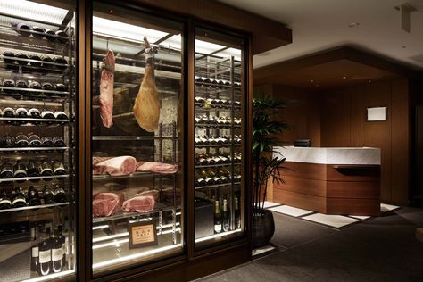 Meat Cellar, Meat Bar, Meat Store, Meat Restaurant, Barn Kitchen, Meat Shop, Cellar Design, Korean Restaurant, Wine Display