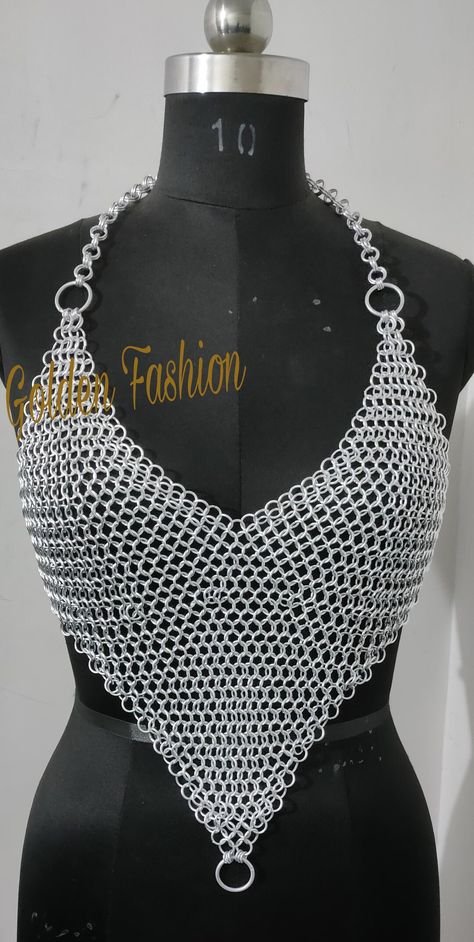 Chainmaille Armor, Chainmail Outfit, Chainmail Bra, Chainmaille Collar, Chainmail Clothing, Chainmail Patterns, Chainmail Top, Scale Mail, Ren Fair