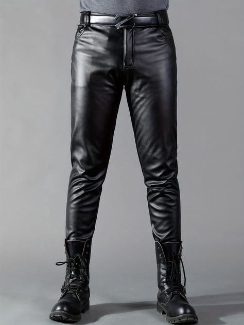 Men's Chic PU Pants, Casual Slim Fit Medium Stretch Faux Leather Biker Pants For Spring Fall https://share.temu.com/H50J1GzkrUA via @shoptemu Black Leather Pants Men, Mens Leather Trousers, Wolf Headdress, Dark Ritual, Lederhosen Outfit, Tight Leather Pants, Streetwear Winter, Leather Pants Outfit, Hoodies Men Style