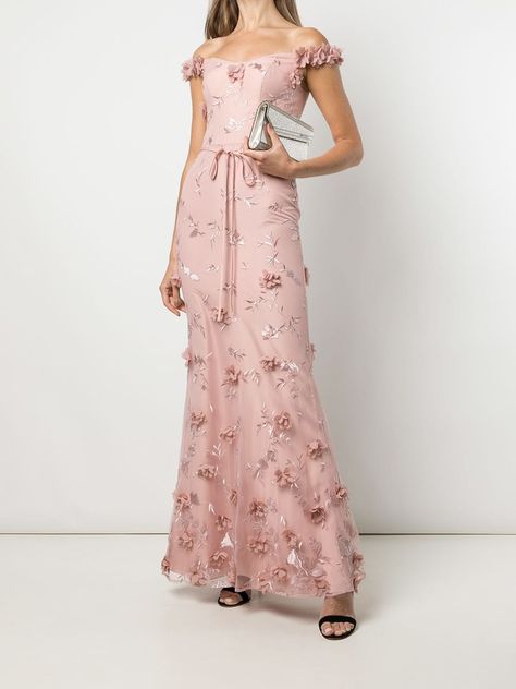 Feminine Romantic Fashion, Patterned Bridesmaid, Blush Maxi Dress, Dress With Floral Embroidery, Gown Pink, Floral Bridesmaid Dresses, Floral Rosa, Designer Evening Gowns, Lace Formal Dress