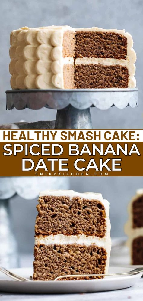 This Healthy Smashed Cake: Spiced Banana Date Cake is an easy delicious cake recipe that's gluten-free with maple cream cheese frosting. You have to try this healthy dessert recipe! Healthy First Birthday Cake, Gluten Free Cake Recipes Easy, Sugar Free Cake Recipes, Healthy Smash Cake, Maple Cream Cheese Frosting, Smash Cake Recipes, Maple Cream Cheese, Gluten Free Cake Recipe, Easy Gluten Free Desserts