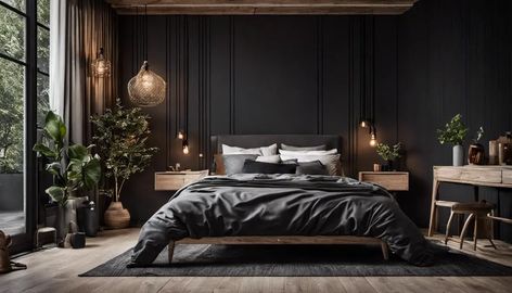 Cozy Up With Dark, Scandinavian Bedroom Designs – Scandi Style Interiors Minimalist Dark Bedroom Design, Dark Relaxing Bedroom, Dark Zen Bedroom, Moody Bedroom Black, Moody Scandinavian Bedroom, Moody Master Bedrooms Decor Cozy, Dark Cosy Bedroom, Dark Scandinavian Bedroom, Moody Scandinavian Interior