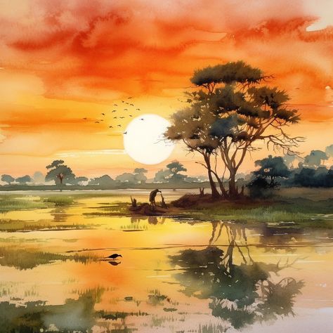 _good_morning_with_superb_scenario_of_nature NFT Morning Drawing Art, Seanery Nature Drawing, Water Colours Painting Landscape, Nature Drawing Colourful, Fantasy Landscape Art Nature, Watercolor Paintings Scenery, Watercolor Landscape Paintings Nature Beautiful, Scenery Painting Canvas, Natural Scenery Drawing