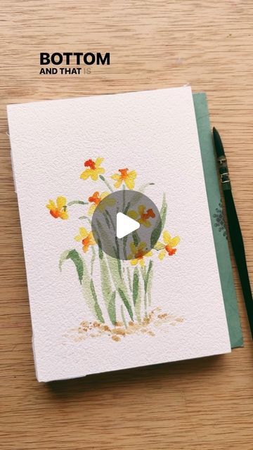 How To Paint A Daffodil, Spring Watercolor Ideas, Spring Watercolor Painting Easy, Easter Watercolor Paintings Easy, Simple Watercolors, Watercolor Daffodils, Easy Watercolor Flowers, Flower Daffodil, Watercolor Painting Easy