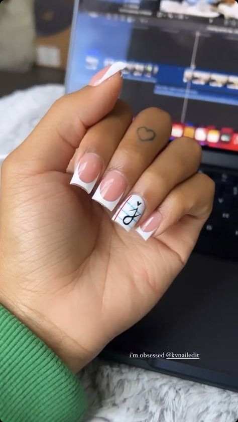 Short Square Acrylic Nails With Initial, Short Nails With J Initial, Blue Initial Nails, Nail Ideas With Initial Short, Boyfriend Name Nails, Short Acrylic Nails With Initials, Nail Designs Initials, Nails With J Initial, Acrylic Nails With Initials