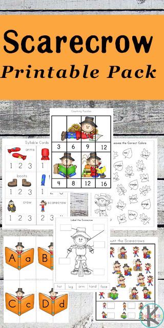 Free Scarecrow Printable Pack with counting, color words, alphabet, labeling, adding, subtracting, syllable counting, and so much more for preschool, prek, kindergarten, first grade Scarecrow Worksheets, Scarecrow Kindergarten, Preschool Scarecrow, Scarecrow Printable, Counting Syllables, Scarecrow Craft, Fall Worksheets, Preschool Crafts Fall, Scarecrow Crafts