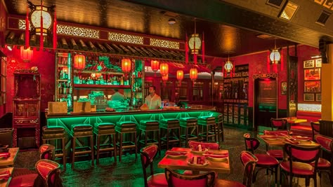 Chinese Bar, Japanese Bar, Walnut Shrimp, Hollywood Women, Hot Dog Stand, Chinese Decor, Rooftop Patio, S'mores, Lounge Design