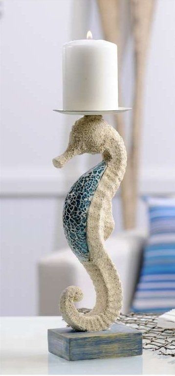 Sea Horse pillar candle holder Seahorse Sculpture, Sculpture Candle, Home Decor Coastal, Accent Art, Dream Beach Houses, Beachy Decor, Coastal Bedrooms, Nautical Home, Beach Crafts