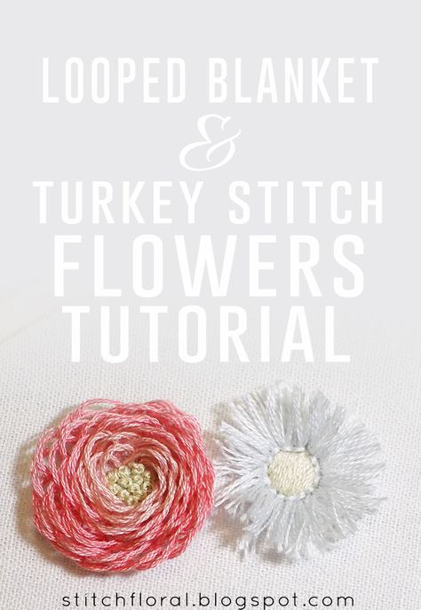 Looped blanket & turkey stitch flowers tutorial Looped Blanket Stitch Embroidery, Turkey Loop Stitch Embroidery, Turkey Stitch Tutorial, Yarn Embroidery Flowers, Turkey Stitch Embroidery, Turkey Stitch, Pendant Embroidery, Embroidery Stitches Flowers, Hand Embroidery Patterns Free