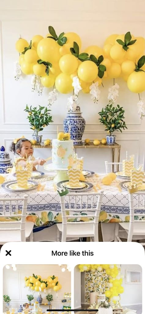 Ginger Jar Party, Lemon Birthday Party, Italian Bridal Showers, Lemon Themed Party, Lemon Birthday, Lemon Themed Bridal Shower, Italian Party, Bridal Shower Inspo, Yellow Party