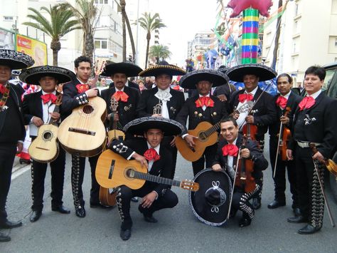 Mariachi music is one of the biggest components of Mexican culture. It is categorized as Mexican Folk Music, and is unusual because of its special attire, style, and the type of instruments used. Traditionally, only males are a part of Mariachi bands. When performing, usually members of mariachi bands dress like "charros", or cowboys. These bands are often hired to perform at events such as quinceaneras. #1A Baja Fish Tacos Sauce, Gf Proposal, Mexico Project, Tartiflette Recipe, Mexican Music, Baja Fish Tacos, Traditional Mexican Dress, Dads Birthday, Mariachi Band