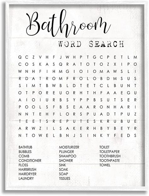 Amazon.com: Stupell Industries Bathroom Search Fun Family Word, Design by Daphne Polselli Wall Art, 10 x 15, Black : Everything Else Bathroom Word Search, Framed Word Art, Family Word, Black And White Words, Guest Bathroom Decor, White Bathroom Designs, Bathroom Gifts, Restroom Decor, Black Framed Art