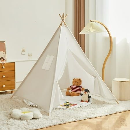 YoYfun teepee tent for kids is the ideal relaxation space for kids to play and imagine at home. The play tent is made of high-quality materials for durability and stability, ensuring the safety and comfort of your kids. This play house has a simple and stylish design that suits a variety of home styles, creating a unique little world for kids. The size is moderate enough to accommodate one or more children without taking up too much space, making it ideal for placing in areas such as bedrooms, l Play Tent Decor, Kids Tents Indoor Diy, Outdoor Play House, Toddler Play Tent, Kids Tents Indoor Target, Small Kids Playrooms, Outdoor Room Decor, Kids Tipi Tent, Toddler Tent