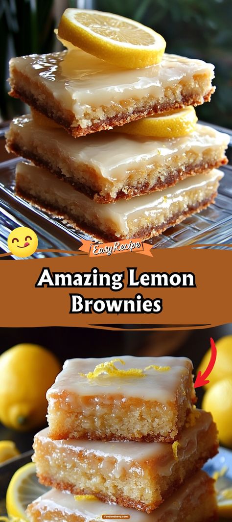 Brighten your day with these Amazing Lemon Brownies. Combining the dense texture of brownies with a refreshing lemon twist, they're finished with a tangy lemon glaze that packs a zesty punch. #LemonBrownies #CitrusDesserts #TangyTreats Lemon Desserts Easy, Yellow Desserts, Citrus Desserts, Lemon Brownies, Chicken Cake, Lemon Twist, Lemon Glaze, Refreshing Desserts, Unique Desserts