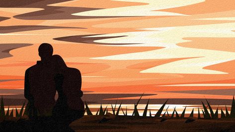 riverside,river,embankment,sunset,evening,warm,happy,back view sky and landscape,couple silhouette,rely,grassland Constellations Poster, Couple Landscape, Cottage Fairytale, Aesthetic Grunge Tumblr, Silhouette Drawing, Couple Sketch, Couple Silhouette, Silhouette Painting, Painting Canvases