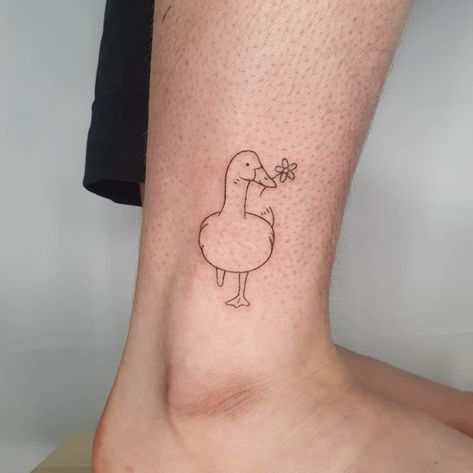 Small Duck Tattoos For Women, Goose Tattoos For Women, Minimalistic Duck Tattoo, Minimalist Goose Tattoo, Chicken And Duck Tattoo, Lucky Duck Tattoo, Mini Duck Tattoo, Minimalist Duck Tattoo, Tiny Chicken Tattoo