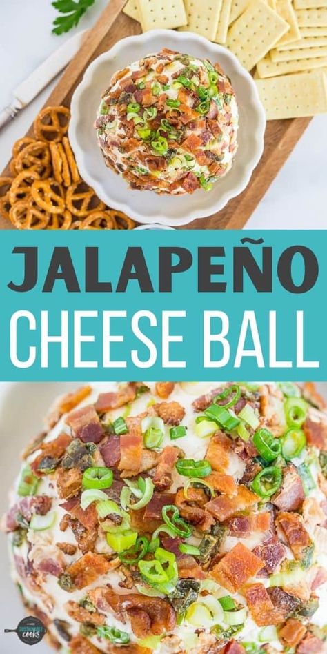 This Jalapeño Cheeseball is a delicious make-ahead game day treat or snack. It's a tasty blend of spicy and creamy in a fun and perfect appetizer. Jalapeño Cheese Ball, Jalapeno Cheeseball, Spicy Cheese Ball, Popper Cheese Ball, Jalapeno Wonton Poppers, Crispy Baked Potatoes, Extra Sharp Cheddar, Jalapeno Cheese, Stuffed Jalapenos With Bacon